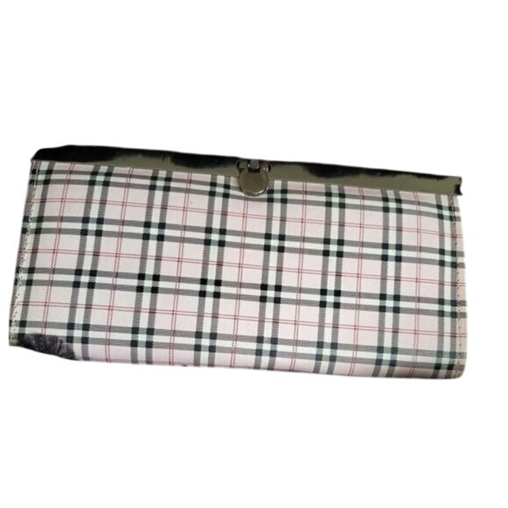 Plaid Kisslock Wallet Clutch Purse Checkbook Holder Organizer‎ Pink